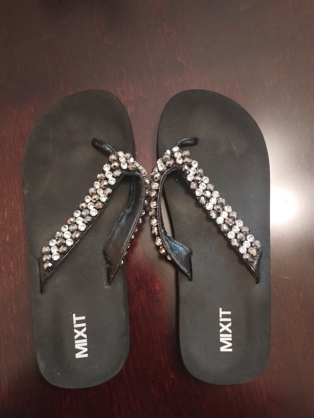 Mixit Black Jeweled Platform Flip Flop Sandals Size 7